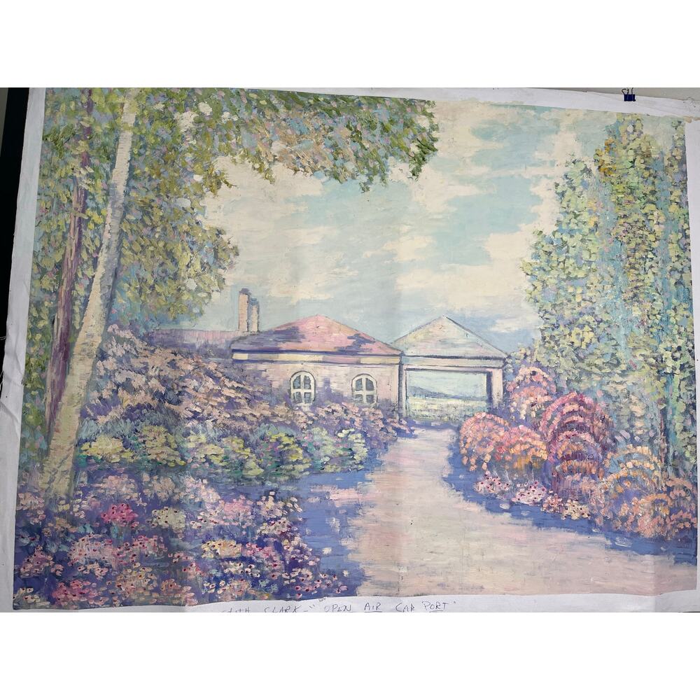 “Open Air Car Port” Unsigned Original Oil Canvas Painting Edith Clark Chadwick